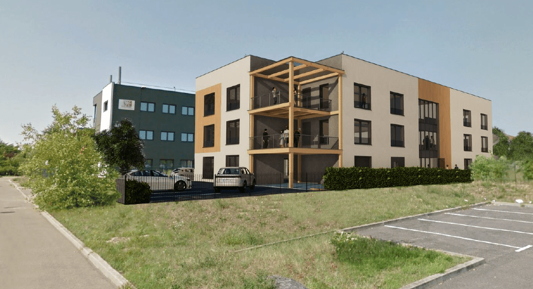 Bureaux oveliance en construction à Sainte Foy les lyon avec murs à ossature bois