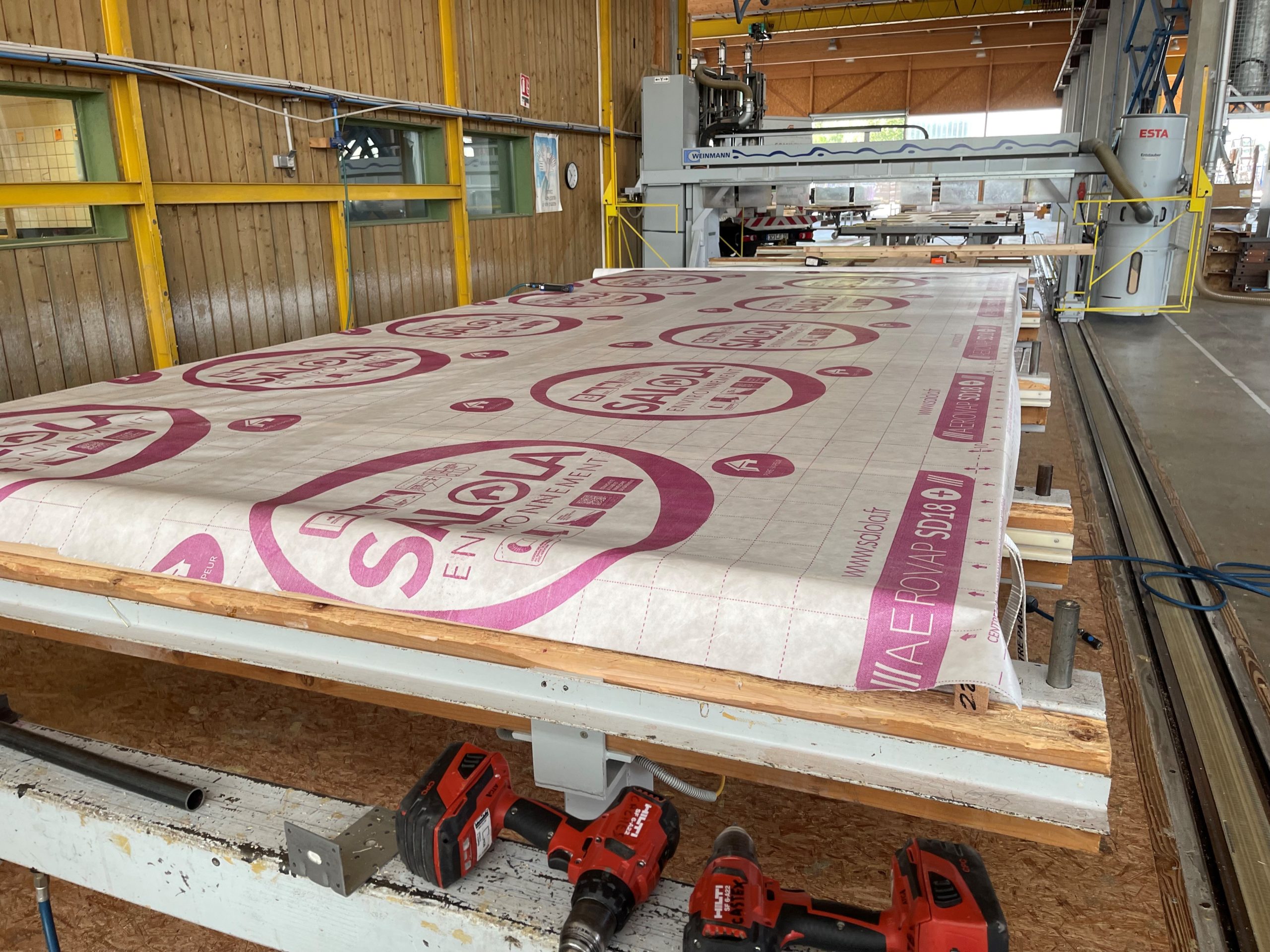 Fabrication des murs à ossature bois pour le magasin Aldi de Rettel